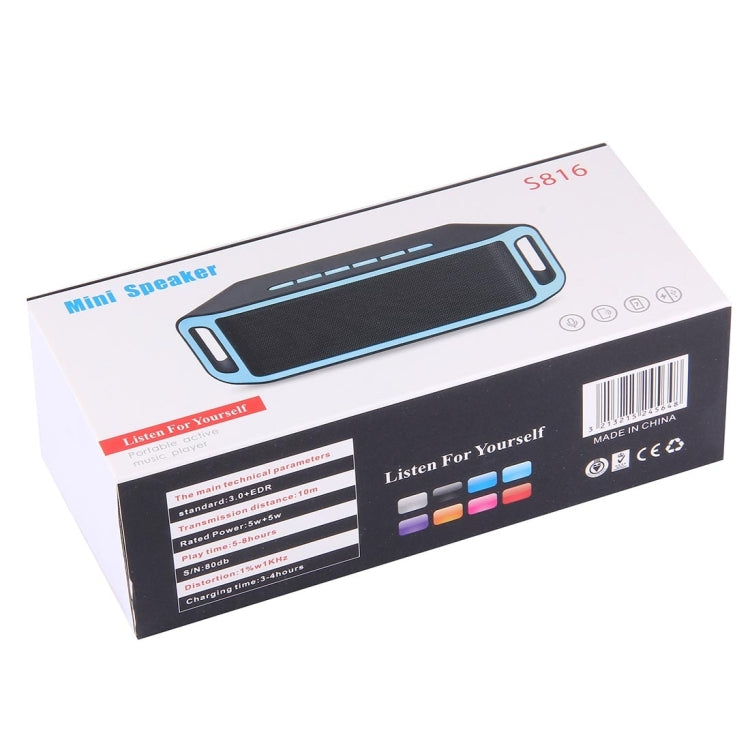 S816 Portable Bluetooth Stereo Speaker, with Built-in MIC, Support Hands-free Calls & TF Card & AUX IN, Bluetooth Distance: 10m(Blue)