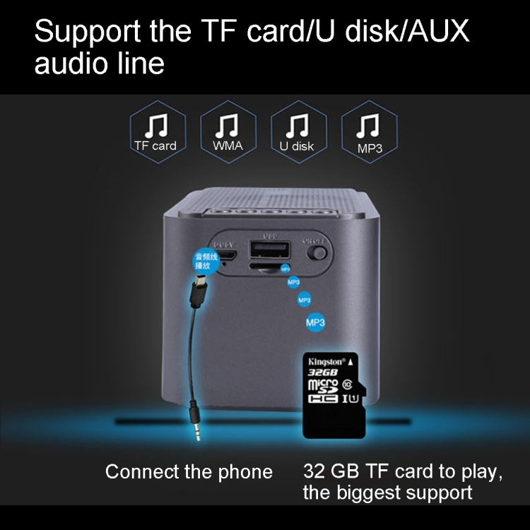 X16 Portable Bluetooth Stereo Speaker, Support Hands-free & TF Card & AUX IN & FM & Alarm, Bluetooth Distance: 10m