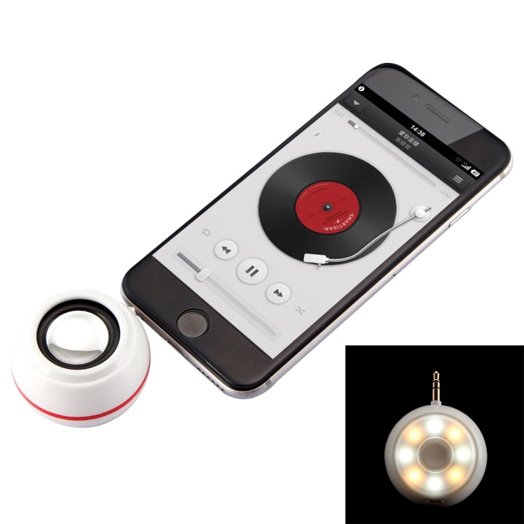 2 in 1 Mini Stereo Speaker + 8 LEDs Mini Night Using Selfie Flash Light with 3.5mm Audio Plug, For iPhone & iPad & Samsung & HTC & Sony & LG & Huawei & Xiaomi(White)