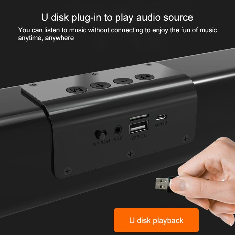 D01 20W Bar Shape Wireless Home Theater Bluetooth Speaker Soundbar, Support TF Card / U Disk / AUX(Black)