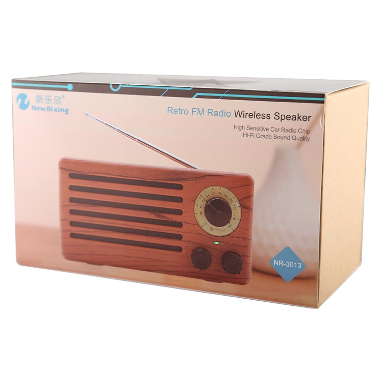 New Ri Xing NR-3013 Portable Wood Texture Retro FM Radio Wireless Bluetooth Stereo Speaker with Antenna, For Mobile Phones / Tablets / Laptops, Support Hands-free Call & TF Card & AUX Input & USB Drive Slot, Bluetooth Distance: 10m