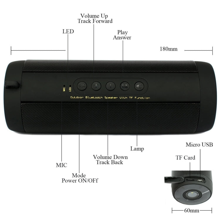 T2 3ATM Waterproof Portable Bluetooth Stereo Speaker, with Built-in MIC & LED & Hanging Hook, Support Hands-free Calls & TF Card, Bluetooth Distance: 10m