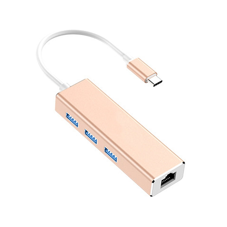USB-C / Type-C to Gigabit Ethernet RJ45 & 3 x USB 3.0 Adapter Converter HUB, Computer External Tablet Phone Universal
