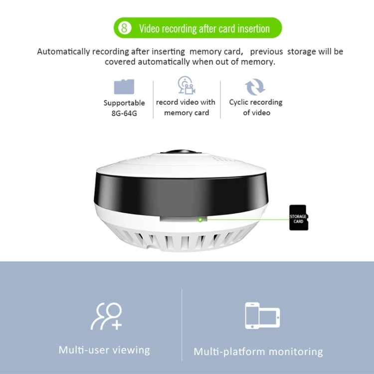 FV-G3607B-1080PH 2.0MP 1080P HD 360 Degrees Wide Angle WiFi Security IP Camera, Support Infrared Night Vision / Motion Detection / TF Card, EU Plug