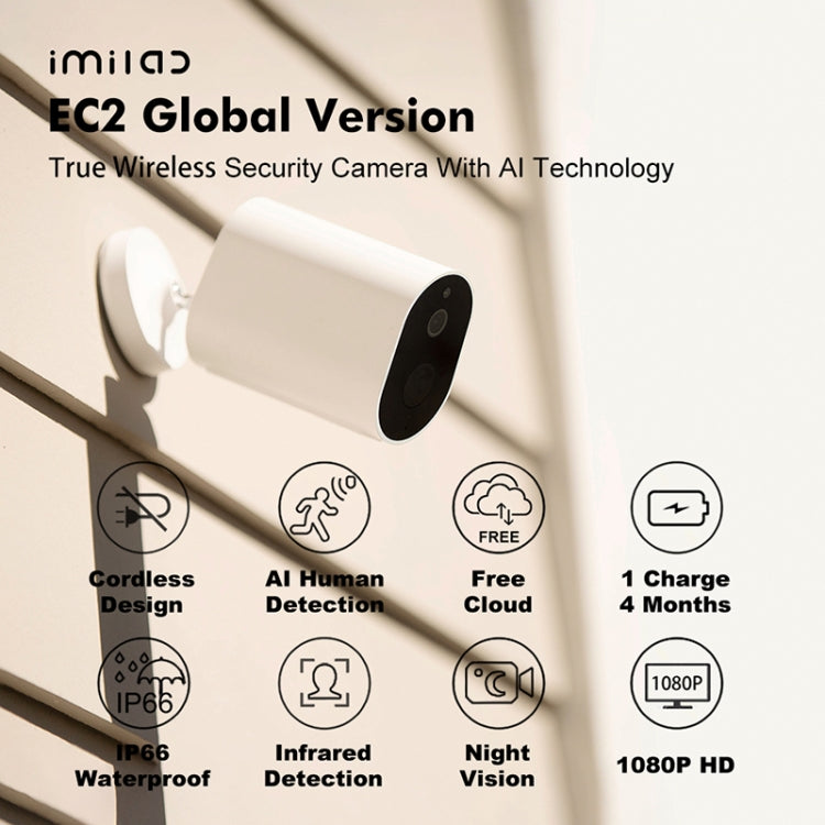 IMILAB EC2 1080P Waterproof WiFi Smart Home Security IP Camera with AI Technology, Global Version (White)