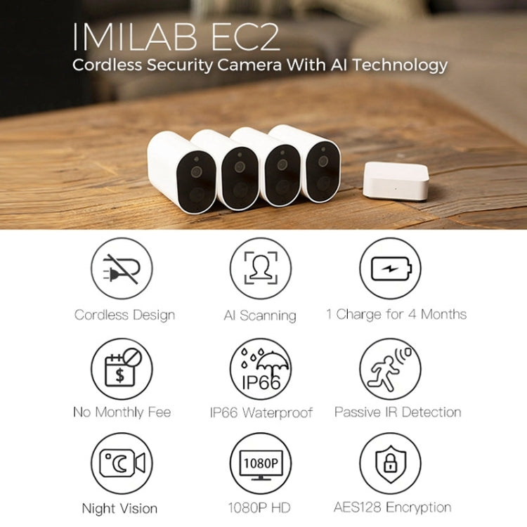 IMILAB EC2 1080P Waterproof WiFi Smart Home Security IP Camera + Gateway Set with AI Technology, Global Version (White)