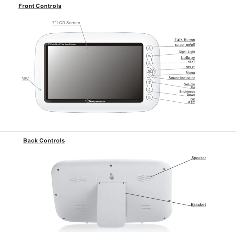 SP870 2 PCS Wireless Digital Monitoring Camera Baby Monitor with 7 inch Large Screen Display, U