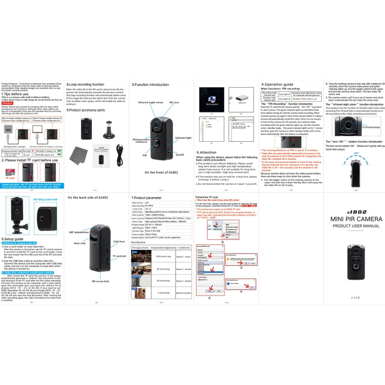 A1802 1080P 180 Degrees Lens Security HD Video Mini Camera