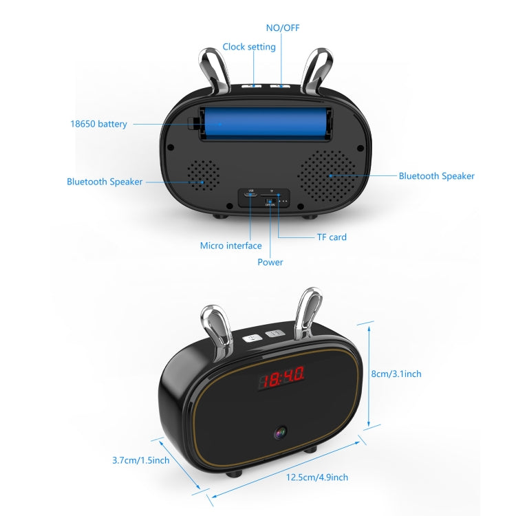 F11 Bluetooth Speaker Wireless Camera with Clock Display, Support Night Vision / Motion Detection / TF Card