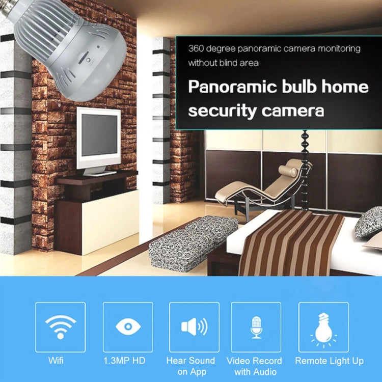 EC9 1.3 Million Pixels Light Bulb Panoramic 360 Degrees Fisheye Lens Surveillance Wireless Camera