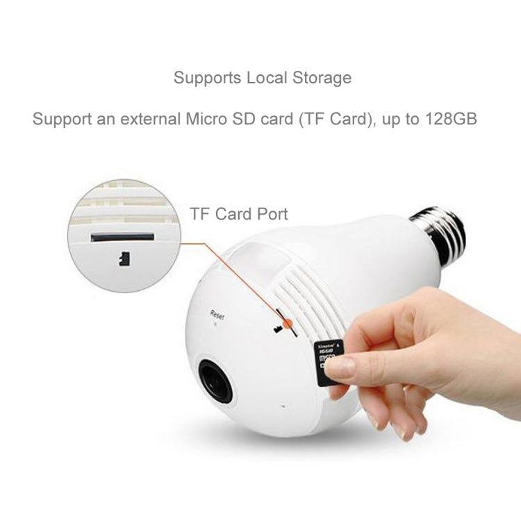 EC7-J8 1.3MP 360 Degree Bulb Lamp Network Panoramic Camera Wireless WiFi Smart Security Camera, Support Monitor Detection & Voice intercom & 128GB Micro SD Card(White)