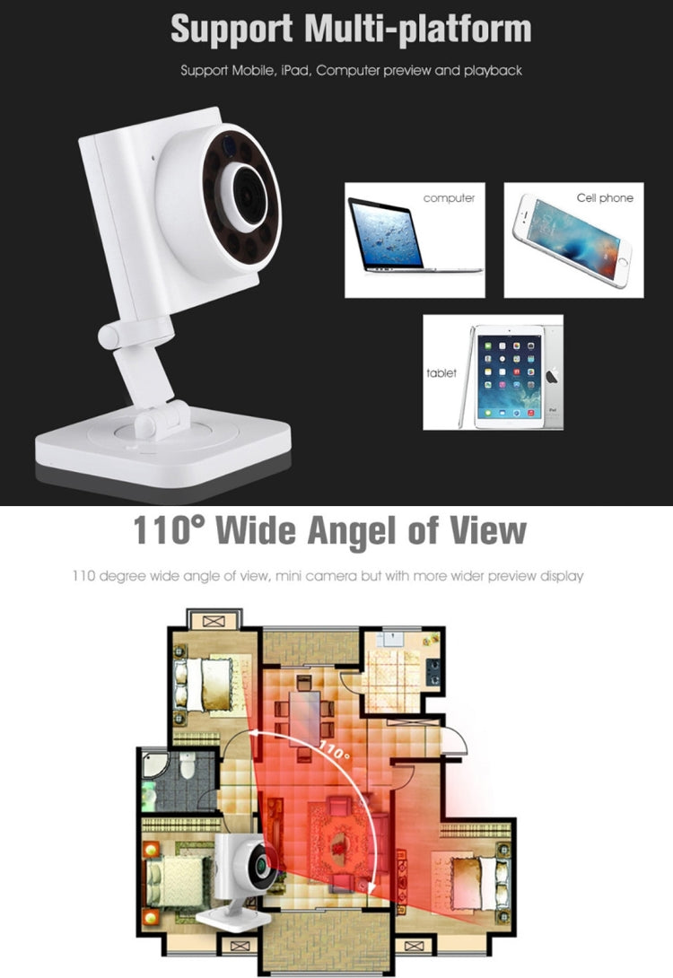 ESCAM Wall-E QF601 ONVIF 1/4 inch CMOS 1.0MP WiFi IP Camera, Support Motion Detection / Night Vision, IR Distance: 10m(White)