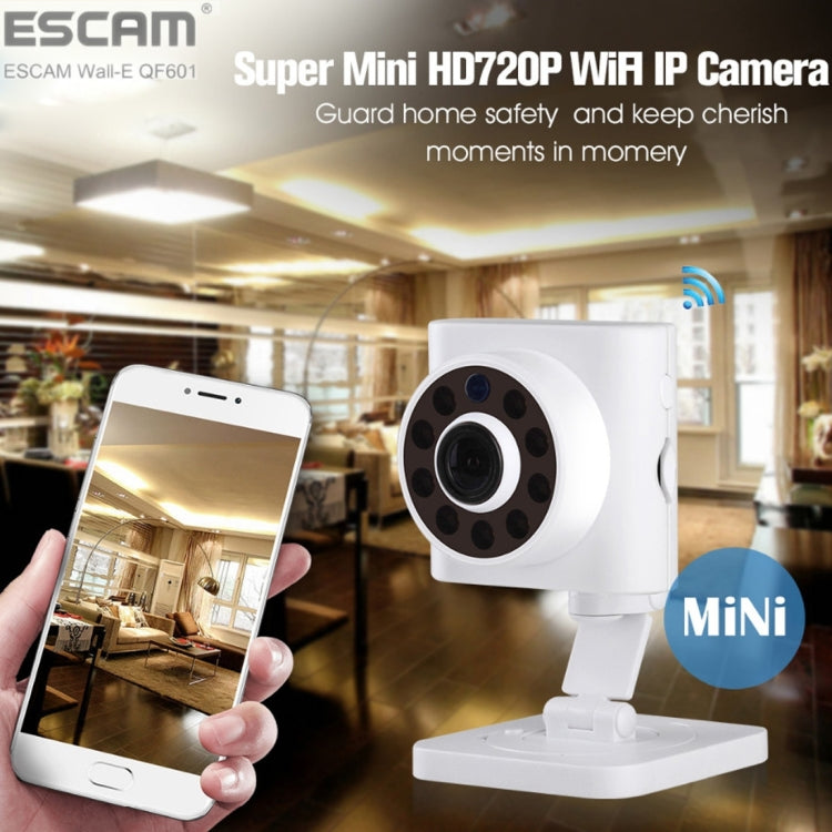ESCAM Wall-E QF601 ONVIF 1/4 inch CMOS 1.0MP WiFi IP Camera, Support Motion Detection / Night Vision, IR Distance: 10m(White)