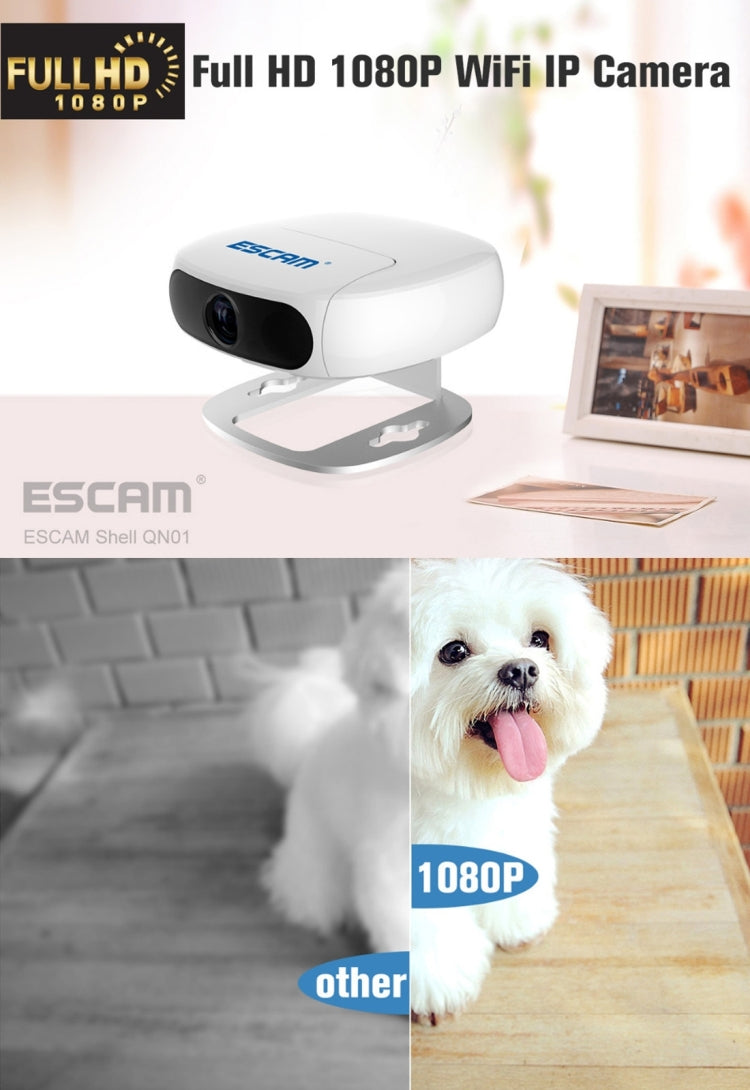 ESCAM Shell QN01 1/3 inch CMOS 2.0MP WiFi IP Camera, Program: Ambarella A5S, Support Motion Detection / Night Vision, IR Distance: 10m(White)