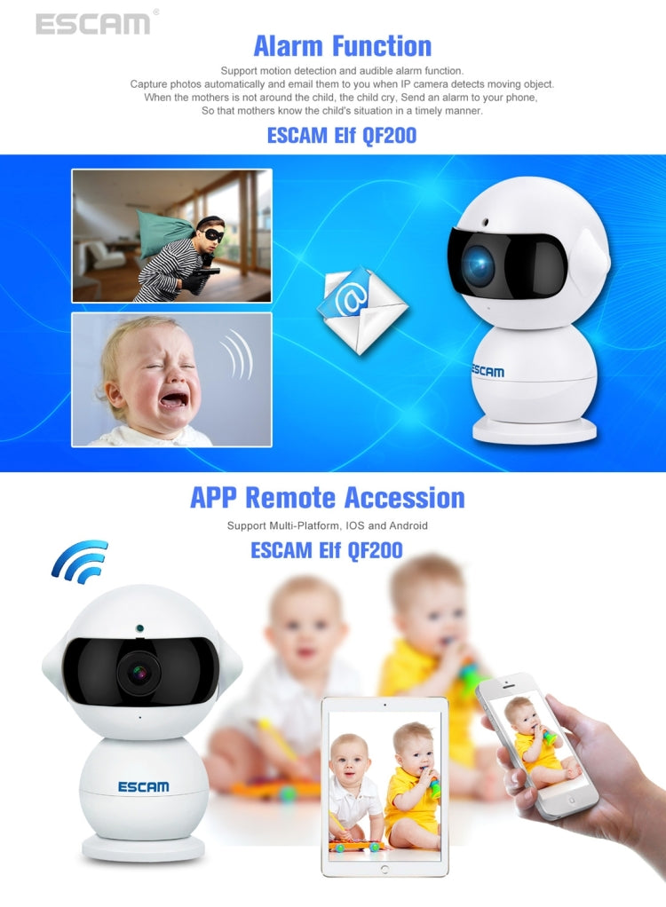 ESCAM Elf QF200 IR-CUT 960P 1.3MP WiFi IP Camera, Support Motion Detection / Night Vision, IR Distance: 5m