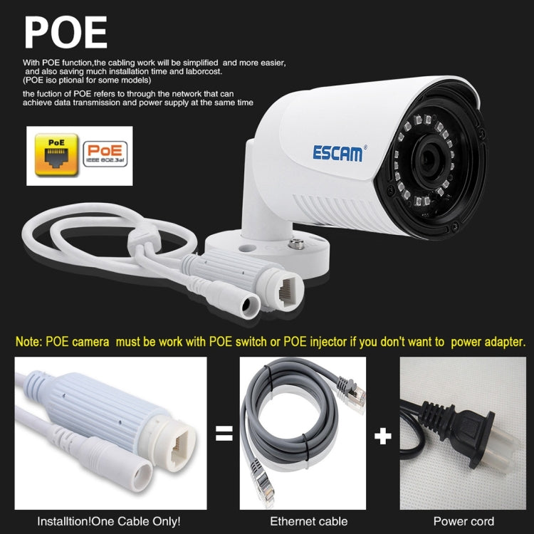 ESCAM ESCAM Plane QE07 HD 720P ONVIF 1/4 inch CMOS 1.0MP Bullet IP Camera, Support Motion Detection / Night Vision, IR Distance: 15m