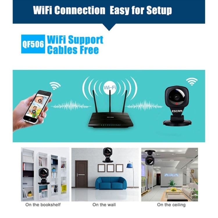 ESCAM Diamond QF506 HD 720P ONVIF 1/4 inch CMOS 1.0MP WiFi IP Camera, Support Motion Detection / Night Vision, IR Distance: 5m