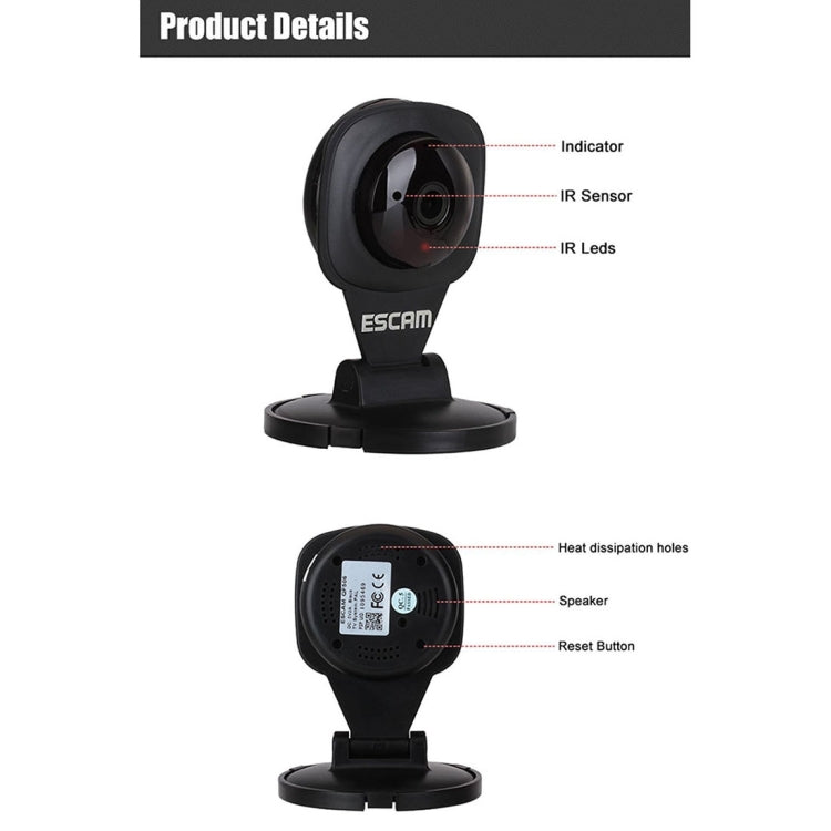 ESCAM Diamond QF506 HD 720P ONVIF 1/4 inch CMOS 1.0MP WiFi IP Camera, Support Motion Detection / Night Vision, IR Distance: 5m