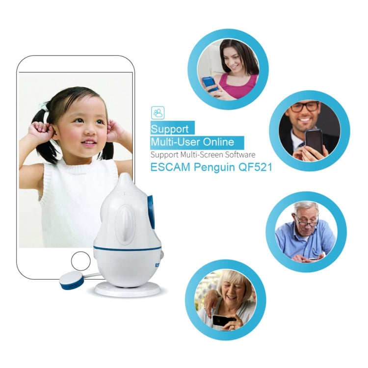 ESCAM Penguin QF521 HD 720P CMOS 1.0MP WiFi IP Camera, Support Motion Detection / Night Vision, IR Distance: 10m