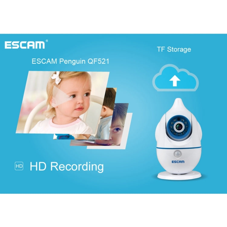 ESCAM Penguin QF521 HD 720P CMOS 1.0MP WiFi IP Camera, Support Motion Detection / Night Vision, IR Distance: 10m
