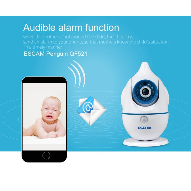 ESCAM Penguin QF521 HD 720P CMOS 1.0MP WiFi IP Camera, Support Motion Detection / Night Vision, IR Distance: 10m