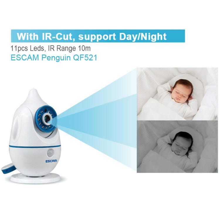 ESCAM Penguin QF521 HD 720P CMOS 1.0MP WiFi IP Camera, Support Motion Detection / Night Vision, IR Distance: 10m