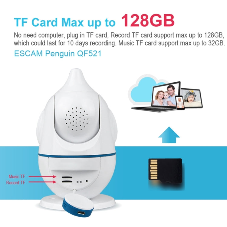 ESCAM Penguin QF521 HD 720P CMOS 1.0MP WiFi IP Camera, Support Motion Detection / Night Vision, IR Distance: 10m