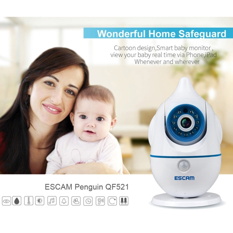 ESCAM Penguin QF521 HD 720P CMOS 1.0MP WiFi IP Camera, Support Motion Detection / Night Vision, IR Distance: 10m