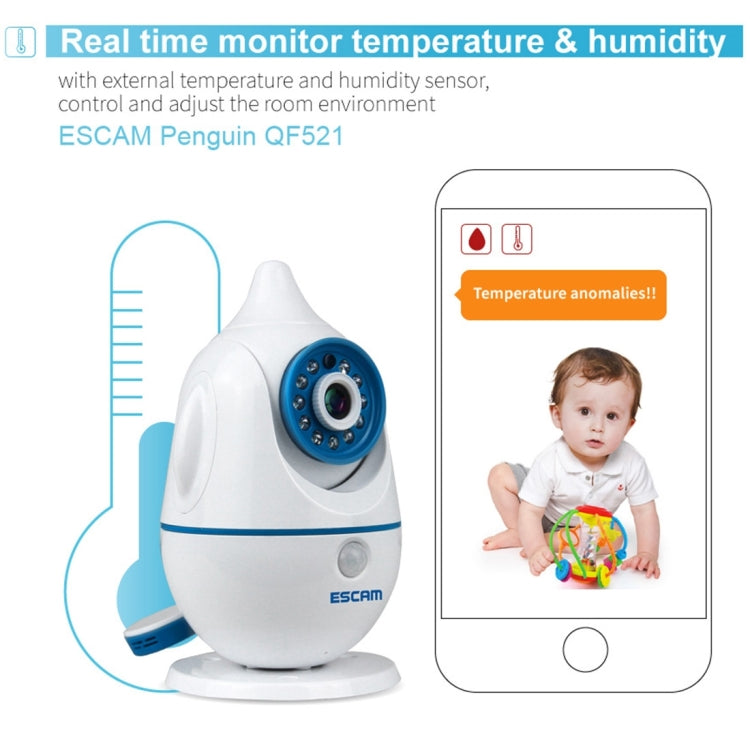 ESCAM Penguin QF521 HD 720P CMOS 1.0MP WiFi IP Camera, Support Motion Detection / Night Vision, IR Distance: 10m