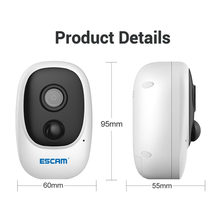 ESCAM G08 HD 1080P IP65 Waterproof PIR IP Camera without Solar Panel, Support TF Card / Night Vision / Two-way Audio (White)