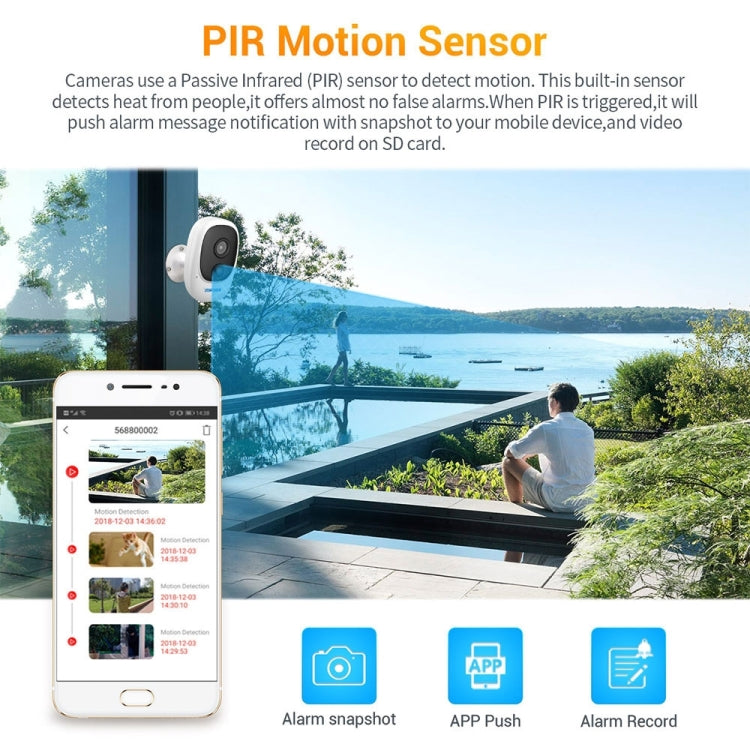 ESCAM G08 HD 1080P IP65 Waterproof PIR IP Camera with Solar Panel, Support TF Card / Night Vision / Two-way Audio (White)