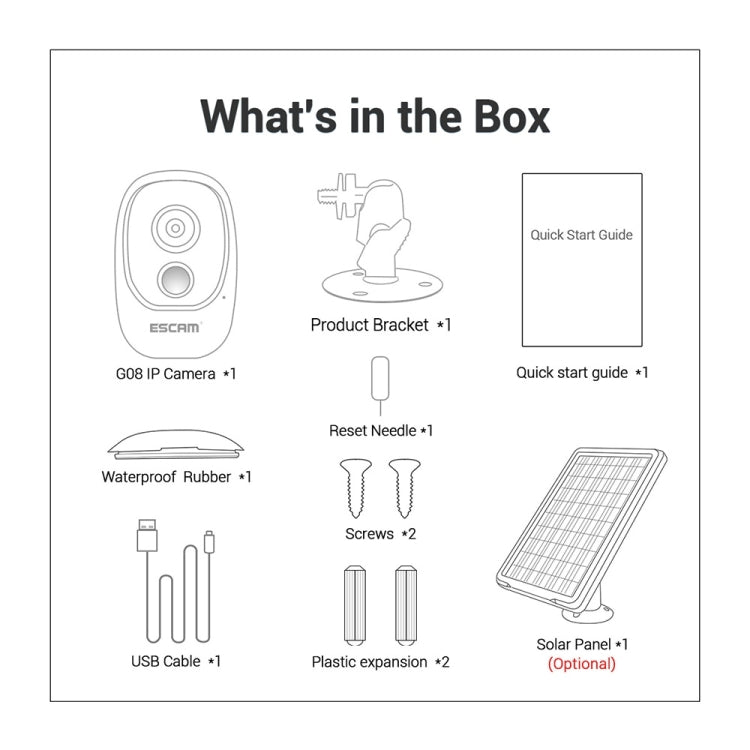 ESCAM G08 HD 1080P IP65 Waterproof PIR IP Camera with Solar Panel, Support TF Card / Night Vision / Two-way Audio (White)