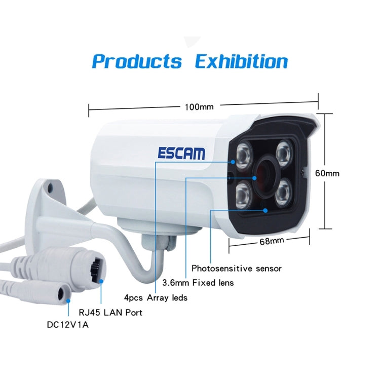 ESCAM QD300 HD 1080P IP66 Waterproof P2P POE IP Camera, Support Night Vision / Motion Detection / ONVIF (White)