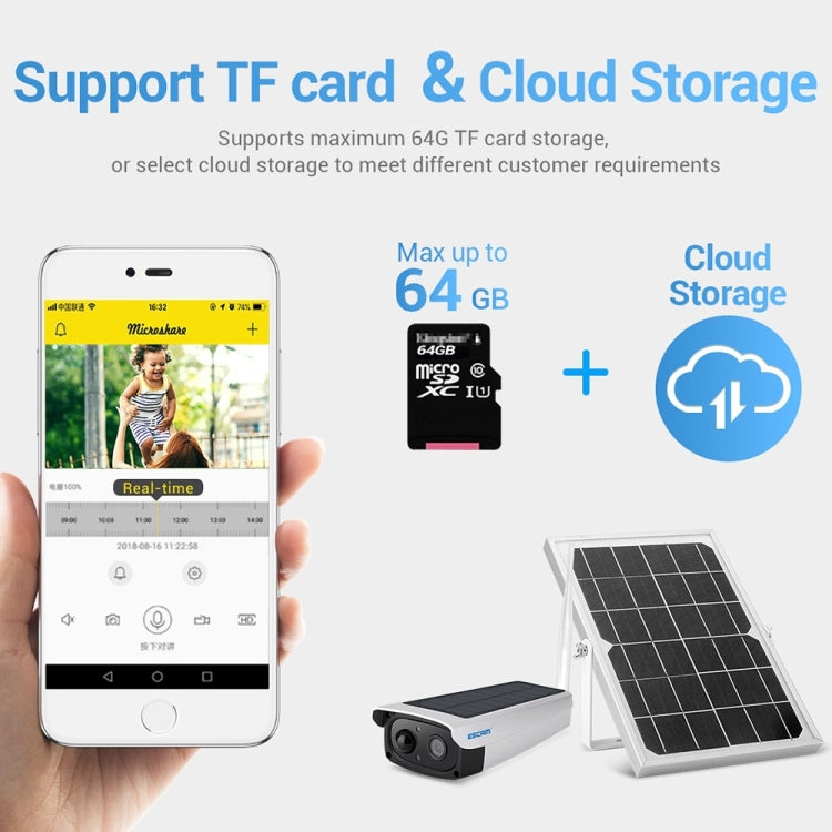 ESCAM QF270 1080P Solar Panel IP66 Waterproof WiFi IP Camera, Support PIR Motion Sensor / Night Vision / TF Card / Two-way Audio (White)