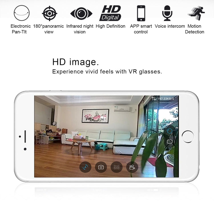 Szsinocom SN-IPC-3002FSW10 Smart Home Security 1.0MP 720P HD 3D Panoramic IP VR Camera 360 Degrees Rotation PTZ Motion Detection Alarm Push 10m IR Night Vision Remote Online Viewing Family Assistant, Support WiFi & AP & Android / IOS OS