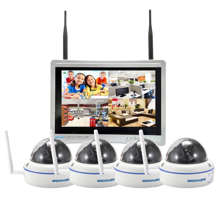 szsinocam SN-NVK-9015 4CH HD 960P 1.3MP 2.4GHz WiFi IP Dome Camera 12.5 inch LCD Screen NVR Kit, IR Distance: 20-30m