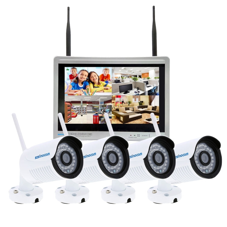szsinocam SN-NVK-9036 4CH HD 960P 1.3MP 2.4GHz WiFi IP Bullet Camera 12.5 inch LCD Screen NVR Kit, IR Distance: 20-30m