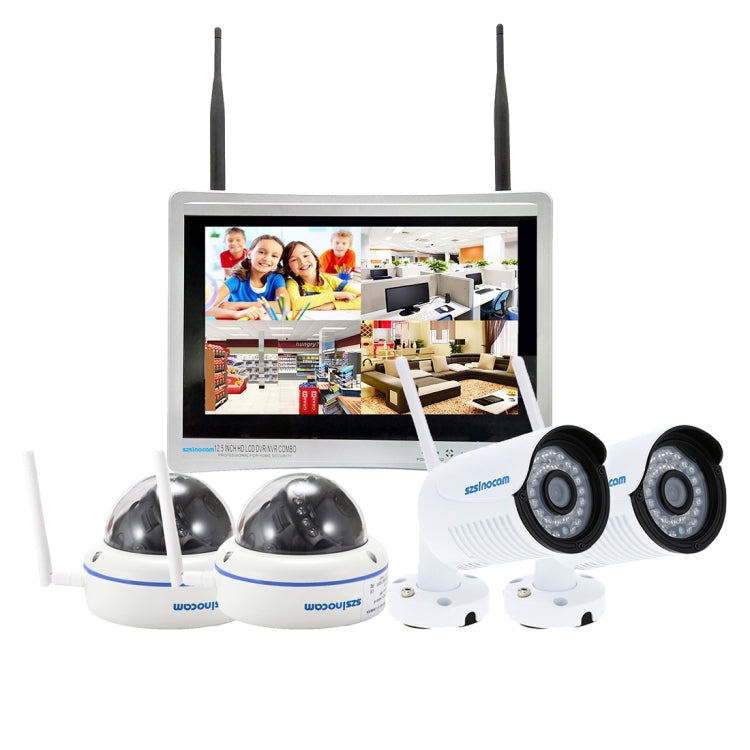 szsinocam SN-NVK-9236 4CH HD 960P 1.3MP 2.4GHz WiFi IP Dome + Bullet Camera  12.5 inch LCD Screen NVR Kit, IR Distance: 20-30m