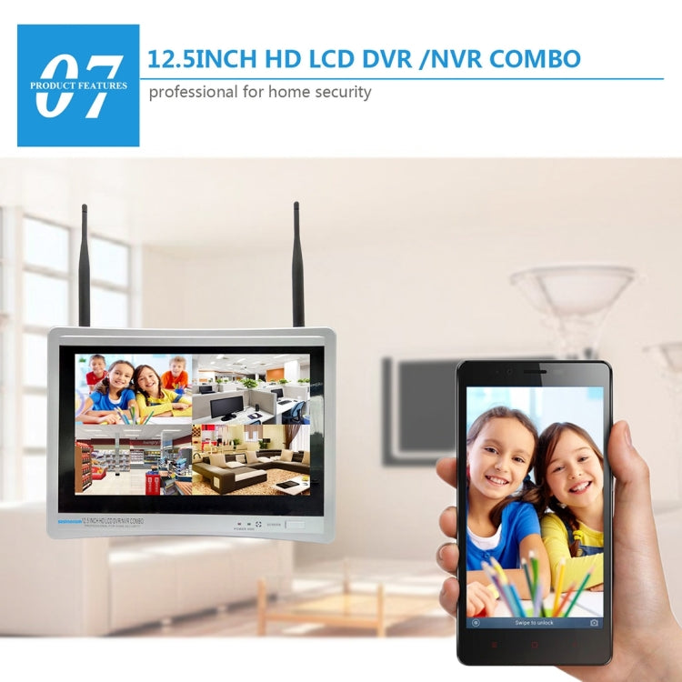 szsinocam SN-NVK-9236 4CH HD 960P 1.3MP 2.4GHz WiFi IP Dome + Bullet Camera  12.5 inch LCD Screen NVR Kit, IR Distance: 20-30m