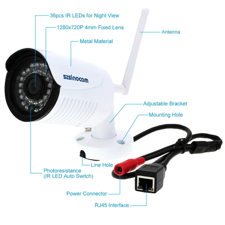 szsinocam SN-NVK-9236 4CH HD 960P 1.3MP 2.4GHz WiFi IP Dome + Bullet Camera  12.5 inch LCD Screen NVR Kit, IR Distance: 20-30m
