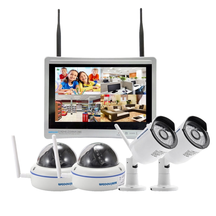 szsinocam SN-NVK-9336 4CH HD 960P 1.3MP 2.4GHz WiFi IP Dome + Bullet Camera  12.5 inch LCD Screen NVR Kit, IR Distance: 20-30m