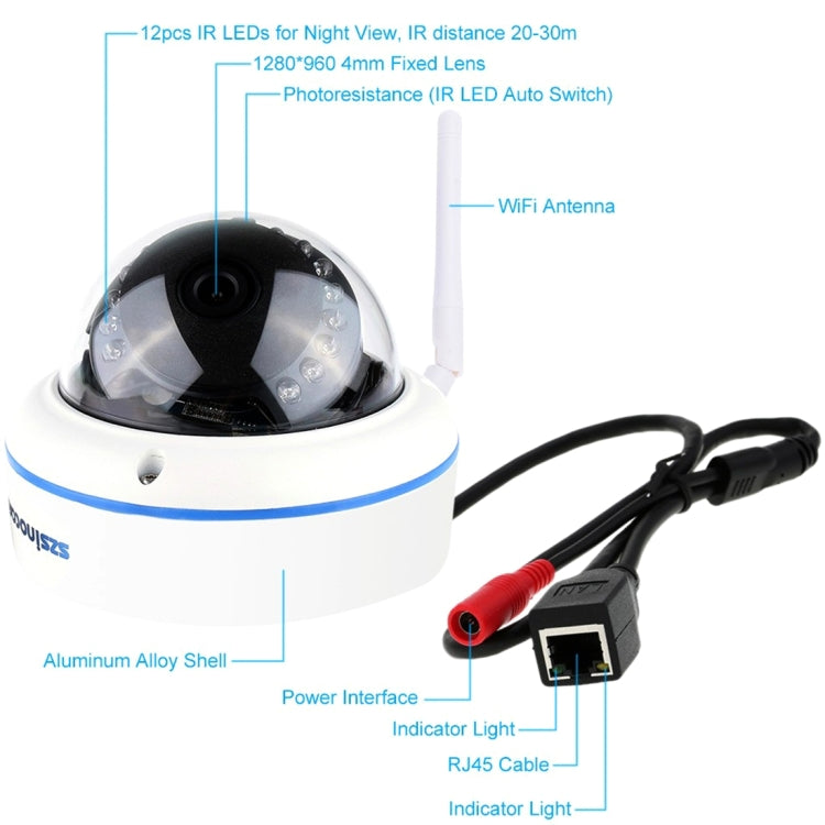 szsinocam SN-NVK-9336 4CH HD 960P 1.3MP 2.4GHz WiFi IP Dome + Bullet Camera  12.5 inch LCD Screen NVR Kit, IR Distance: 20-30m