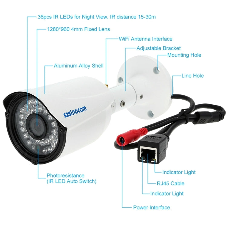 szsinocam SN-NVK-9336 4CH HD 960P 1.3MP 2.4GHz WiFi IP Dome + Bullet Camera  12.5 inch LCD Screen NVR Kit, IR Distance: 20-30m