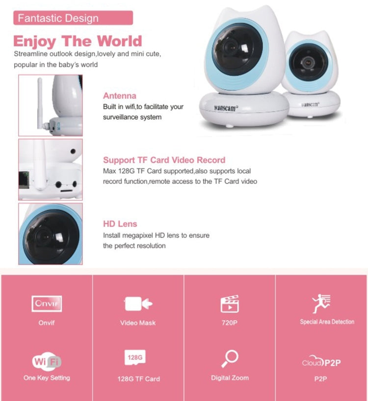 Wanscam HW0048 Baby Monitor 1.0MP 720P 1/4 inch PTZ P2P WiFi IP Camera, Support Motion Detection / Night Vision, IR Distance: 10m