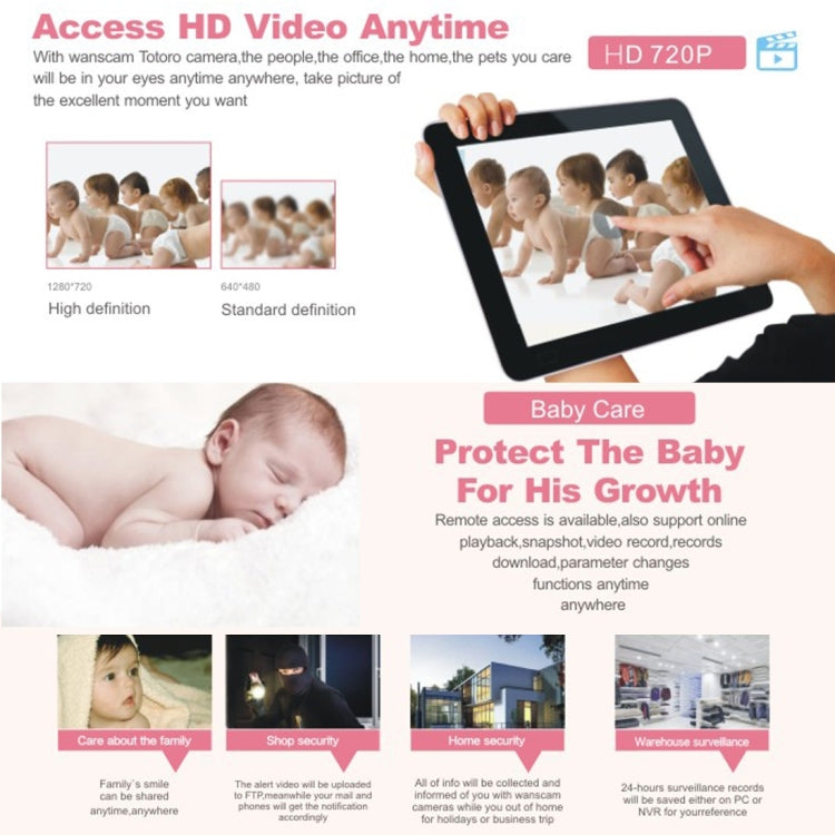 Wanscam HW0048 Baby Monitor 1.0MP 720P 1/4 inch PTZ P2P WiFi IP Camera, Support Motion Detection / Night Vision, IR Distance: 10m