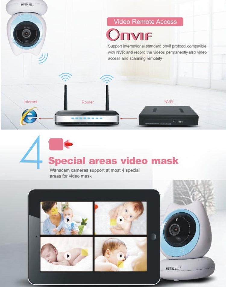 Wanscam HW0048 Baby Monitor 1.0MP 720P 1/4 inch PTZ P2P WiFi IP Camera, Support Motion Detection / Night Vision, IR Distance: 10m