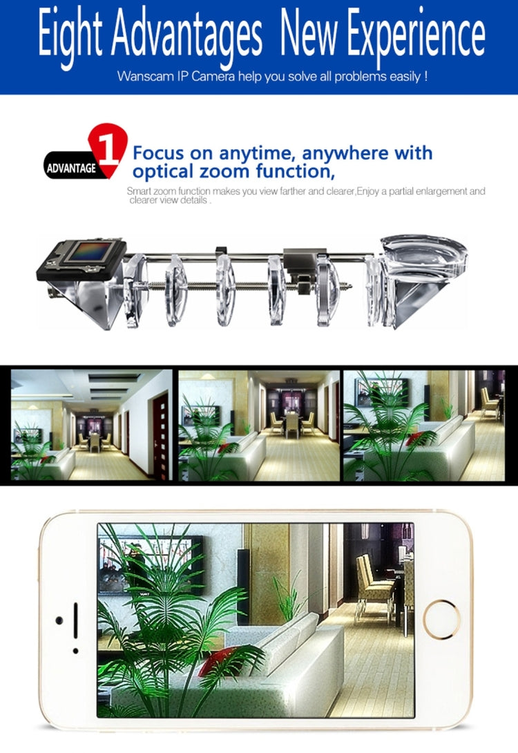 Wanscam HW0051-2 1.0MP 720P 1/4 inch PTZ P2P WiFi IP Camera, Support Motion Detection / Night Vision, IR Distance: 10m(White)