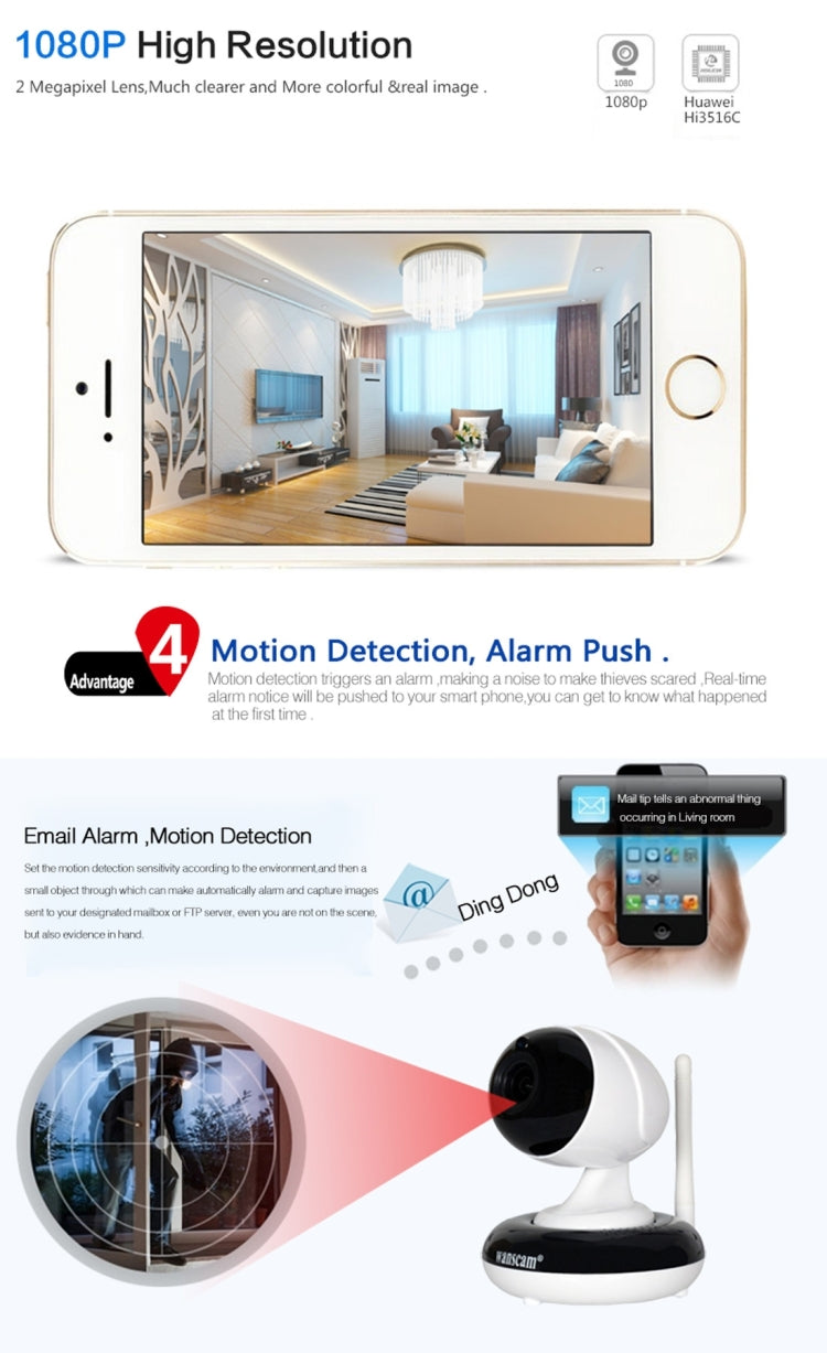 Wanscam HW0051-2 1.0MP 720P 1/4 inch PTZ P2P WiFi IP Camera, Support Motion Detection / Night Vision, IR Distance: 10m(White)