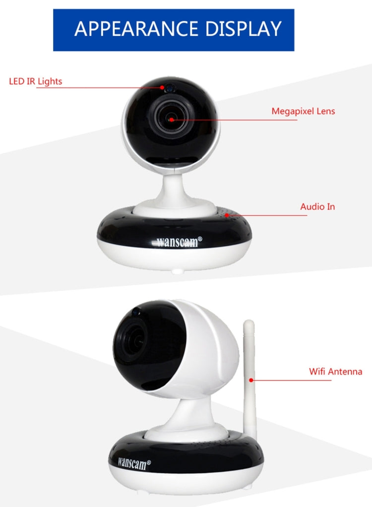 Wanscam HW0051-2 1.0MP 720P 1/4 inch PTZ P2P WiFi IP Camera, Support Motion Detection / Night Vision, IR Distance: 10m(White)