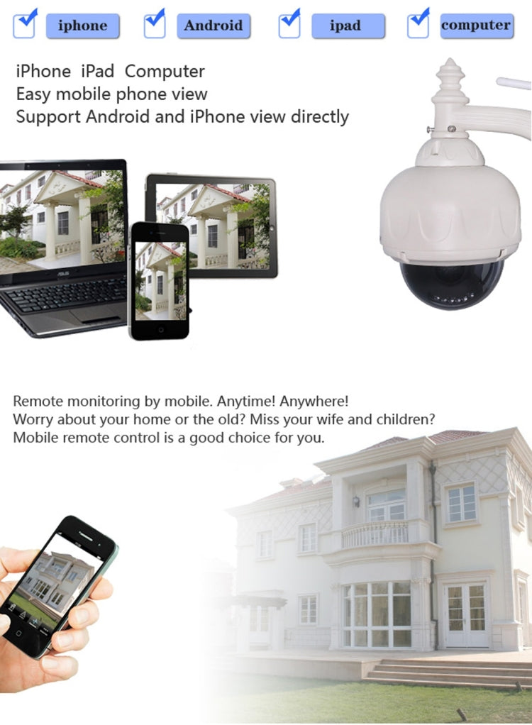Wanscam HW0028 1.0MP 720P 1/4 inch 5x Optical Zoom Lens Waterproof WiFi IP PTZ Dome Camera,  Night Vision / Motion Detection, IR Distance: 15m